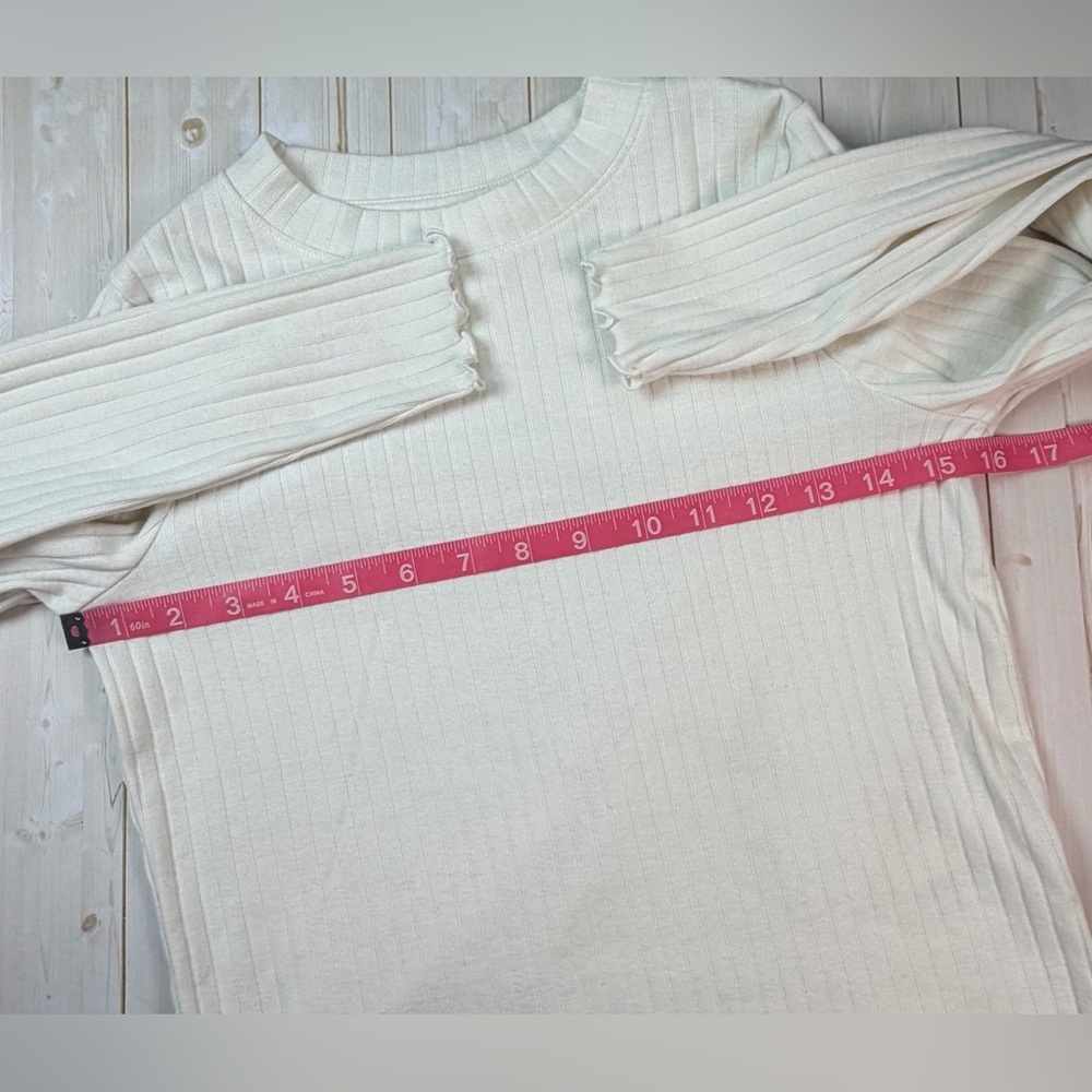 Cat & Jack Girls Long Sleeve Rib-Knit Top in Cream Size Large (10-12) - Picture 8 of 9